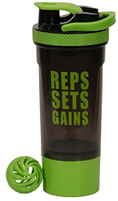 

VOLCO Gym Protein Shaker Bottle Double Storage 700 Shaker(Pack of 1, Black, Green)