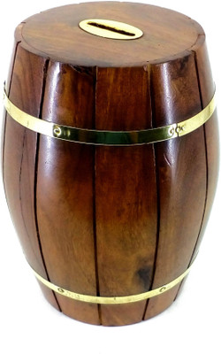 

V A Antiques Barrel Shape Bank Coin Bank(Brown)
