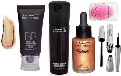 

Professional kit Sponge Puff, Mac BB Beauty Balm, Prep+prime Infusion Serum, Highlighter Skin Base Visage, Brook Candy Eyeliner & Mascara(Set of 6)
