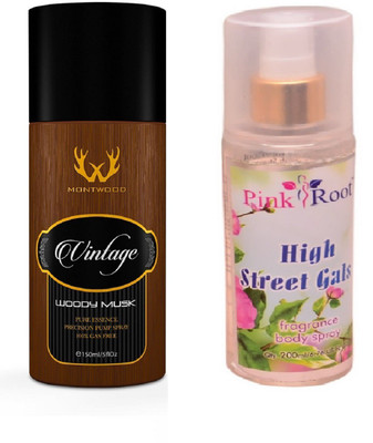 

Pink Root HIGH STREET GALS MIST WITH MONTWOOD VINTAGE WOODY MUSK DEO 150ML(Set of 2)