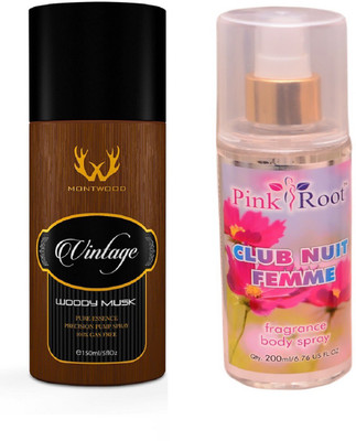

Pink Root CLUB NUIT FEMME MIST WITH MONTWOOD VINTAGE WOODY MUSK DEO 150ML(Set of 2)