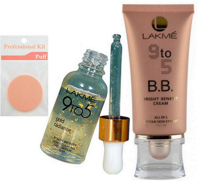 

PROFESSIONAL KIT Sponge Puff With 9to5 Gold Radiance Youth Infinity Skin Sculpting Face Serum & B.B. Bright Benefit Cream(Set of 3)