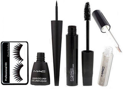 

Professional kit Eyelashes, Mac Haute and Naughty Mascara With Gliter and Liquid Eyeliner(Set of 4)