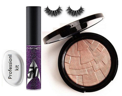 

Professional kit silicon puff &mac star treck lip gloss & Anastasia Beverly Hills Illuminator & eyelashes(Set of 4)