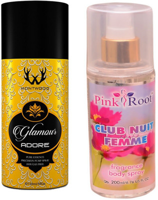 

Pink Root CLUB NUIT FEMME MIST WITH MONTWOOD GLAMOUR ADORE DEO 150ML(Set of 2)