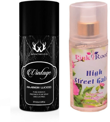 

Pink Root HIGH STREET GALS MIST WITH MONTWOOD VINTAGE AMBER WOOD DEO 150ML(Set of 2)