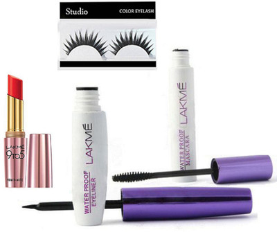 

studio Eyelashes With Liquid Eyeliner And Mascara And Prime+Matte Lipstick(Set of 4)