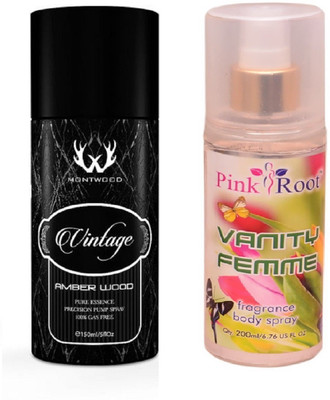 

Pink Root VANITY FEMME MIST WITH MONTWOOD VINTAGE AMBER WOOD DEO 150ML(Set of 2)