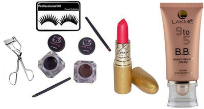 

Professional kit Eyelashes with eyelash curler , Mac Hello Kitty Two balm Eyeliner, Mariah Carey Lipstick and 9 to 5 B.B Bright Benefit cream(Set of 5)