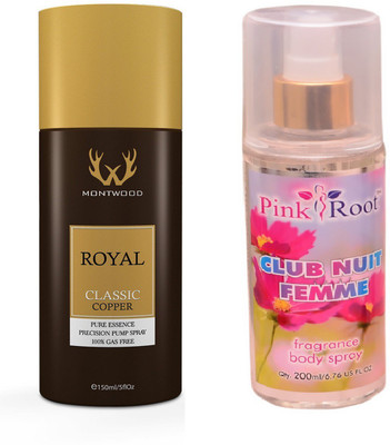 

Pink Root CLUB NUIT FEMME MIST WITH MONTWOOD ROYAL CLASSIC COPPER DEO 150ML(Set of 2)
