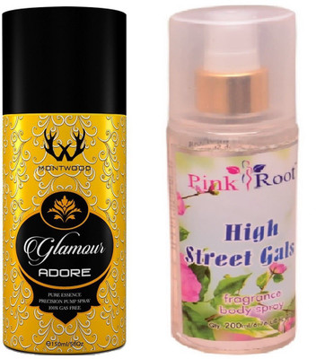 

Pink Root HIGH STREET GALS MIST WITH MONTWOOD GLAMOUR ADORE DEO 150ML(Set of 2)