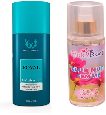 

Pink Root CLUB NUIT FEMME MIST WITH MONTWOOD ROYAL EMERALD DEO 150ML(Set of 2)