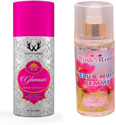

Pink Root CLUB NUIT FEMME MIST WITH MONTWOOD GLAMOUR QUEEN DE FRANCE DEO 150ML(Set of 2)