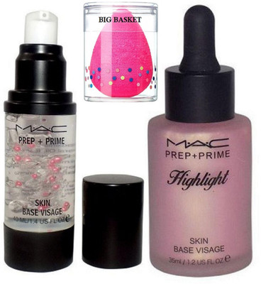 

big Basket SPONGE PUFF , Mac Prep+Prime Skin Base Visage Face Primer Gel WITH Pink Highlighter(Set of 3)