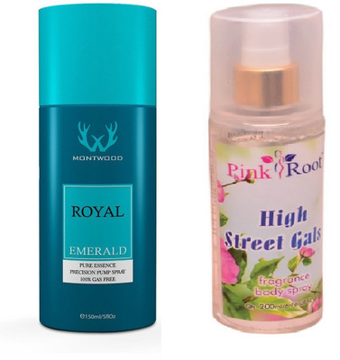 

Pink Root HIGH STREET GALS MIST WITH MONTWOOD ROYAL EMERALD DEO 150ML(Set of 2)