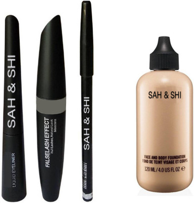 

Sah&Shi Eyebrow Black Pencil With Mac Mascara & Mac Liquid Eyeliner (Set of 3) with Face And Body Foundation(Set of 2)