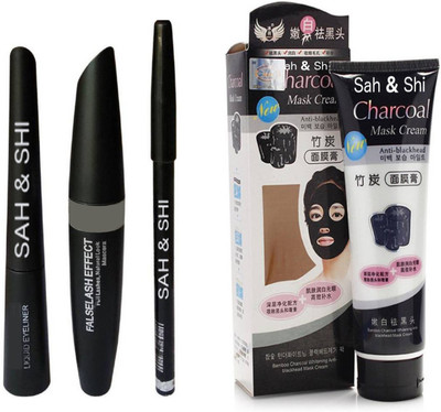

Sah&Shi Eyebrow Black Pencil With Mac Mascara & Mac Liquid Eyeliner (Set of 3) with Charcoal Peel Off Mask(Set of 2)