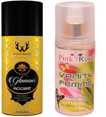 

Pink Root VANITY FEMME MIST WITH MONTWOOD GLAMOUR ADORE DEO 150ML(Set of 2)