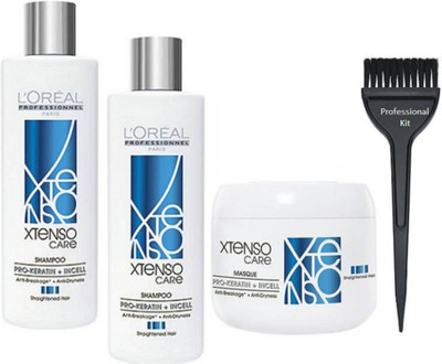 

PROFESSIONAL KIT hair brush & l'oreal professional x-tenco care pro-keratin + incell shampoo (pack of 2) & masque(Set of 4)