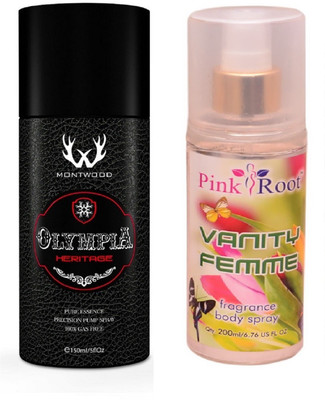 

Pink Root VANITY FEMME MIST WITH MONTWOOD OLYMPIA HERITAGE DEO 150ML(Set of 2)