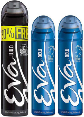 

EVA Deodorant Spray 20% FREE With 1 WILD Deo (125ml+25ml) + 2 DEW Deodorant (125ml) No Alcohal, Skin Friendly Deodorant Spray - For Women(375 ml, Pack of 3)