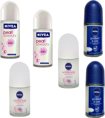 

Nivea WHITENING SMOOTH SKIN ROLL ON DEODORANT 25ml 2 Pcs + PROTECT & CARE ROLL ON DEODORANT 25ml 2 Pcs + PEARL & BEAUTY ROLL ON DEODORANT 25ml 2 Pcs Deodorant Roll-on - For Men & Women(25 ml, Pack of 6)