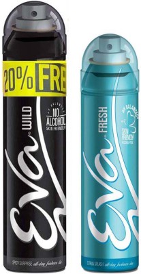 

EVA Deodorant Spray, WILD deo 125ml+25ml with 20% Extra, FRESH deo 125ml - Combo 2 Deodorant Spray - For Women(250 ml, Pack of 2)