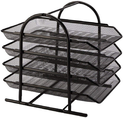 

Royalkart 4 Compartments 4-tier File Rack Metal Mesh Letter Tray Scratch-resistant Stackable Foolscap Rack Desk Document Organizer Compartments Metal File Rack file rack(Black)