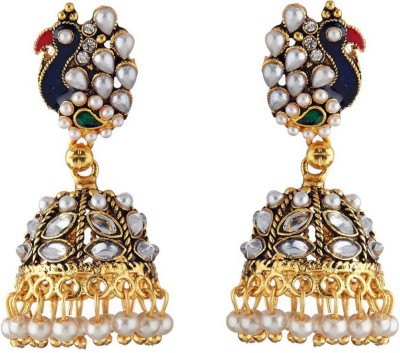 Chrishan High Gold Plated Designer Peacock Pearl And Oxidised Antique Look Women/Girls Love To Wear Ethnic Alloy Jhumki Earring