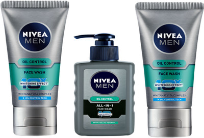 

Nivea MEN ALL-IN-1 FACE WASH PUMP 65ml 2Pcs + NVEA MEN OIL CONTROL FACE WASH 100ml 2Pcs Face Wash(230 ml)