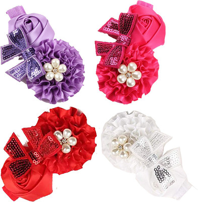 

Ziory 4 pcs Red,Purple, White & Pink Girls Pearl flower diamond Headband Flower Bands Newborn Flower Hair Accessories for Baby Girls Baby Soft Wrap Elastic Flower Hair accessories for Kids Head Band, Hair Accessory Set, Rubber Band, Bun Clip(Pink, Red, Wh