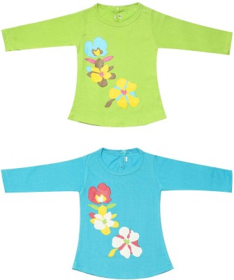 babeezworld Baby Girls Casual Cotton Blend Full Sleeve Top(Green, Pack of 2)