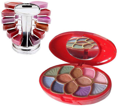 

GreenViji Multicolor LipGloss Set with Makeup Kit(Eyeshadow,Blusher,Powder Cake,Lipcolour Fine) 2pcs Combo(Pack of 2)