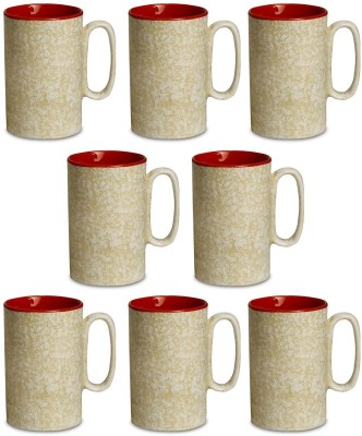 

caffeine Coffee Ceramic/Stoneware in Cream Crackle & Red Regular (Set of 8) Handmade Ceramic Mug(300 ml, Pack of 8), Brown