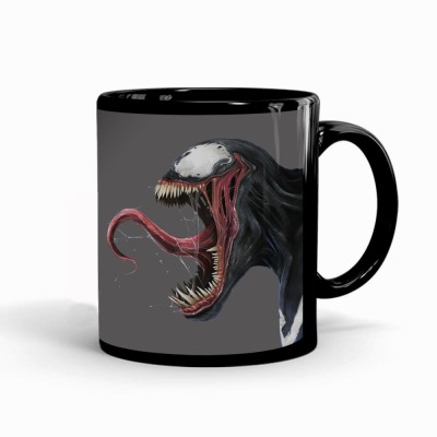 MUGKIN Marvel Superhero Venom Face Official Printed 350ml Black Ceramic Coffee Mug(350 ml)