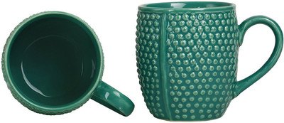 

caffeine Coffee Ceramic/Stoneware in Seagreen Bubble (Set of 2) Handmade Ceramic Mug(300 ml, Pack of 2), White
