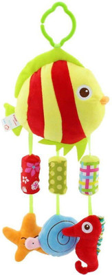 

HEALTHY BABY Crib & Stroller Plush Playing Toy Car Hanging Rattles (Fish))(Yellow, Red)