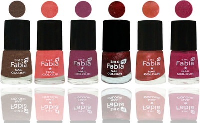 

FABIA 6pcs (6ml each) Glossy Shine Nail Polish Premium Collection for Wedding, Party, Collage Girls 12 Everglade-Light Peach-Dark Cherry Blossom-Brick Red-Dark Peach-Hot Magenta(Pack of 6)