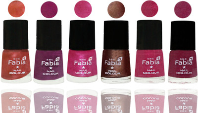 

FABIA 6pcs (6ml each) Glossy Shine Nail Polish Premium Collection for Wedding, Party, Collage Girls 233 Dark Peach-Shock Pink-Pink-Light Coffee-Magenta-Rose Pink(Pack of 6)