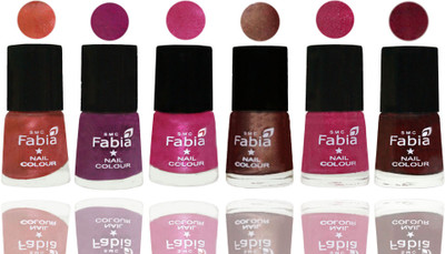 

FABIA 6pcs (6ml each) Glossy Shine Nail Polish Premium Collection for Wedding, Party, Collage Girls 235 Dark Peach-Shock Pink-Pink-Light Coffee-Magenta-Royal Red(Pack of 6)