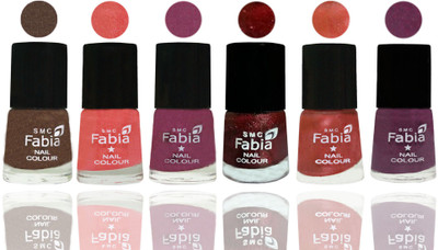 

FABIA 6pcs (6ml each) Glossy Shine Nail Polish Premium Collection for Wedding, Party, Collage Girls 38 Everglade-Light Peach-Dark Cherry Blossom-Brick Red-Dark Peach-Brinjal Purple(Pack of 6)