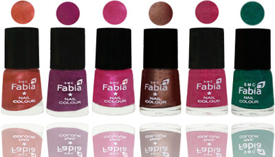 

FABIA 6pcs (6ml each) Glossy Shine Nail Polish Premium Collection for Wedding, Party, Collage Girls 240 Dark Peach-Shock Pink-Pink-Light Coffee-Magenta-Green(Pack of 6)