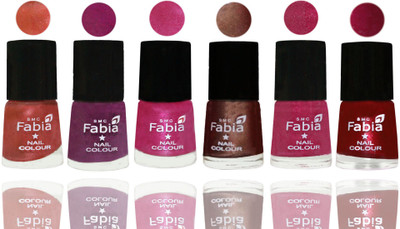 

FABIA 6pcs (6ml each) Glossy Shine Nail Polish Premium Collection for Wedding, Party, Collage Girls 232 Dark Peach-Shock Pink-Pink-Light Coffee-Magenta-Dark Magenta(Pack of 6)