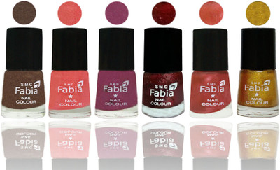 

FABIA 6pcs (6ml each) Glossy Shine Nail Polish Premium Collection for Wedding, Party, Collage Girls 45 Everglade-Light Peach-Dark Cherry Blossom-Brick Red-Dark Peach-Jerry Golden(Pack of 6)