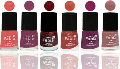 

FABIA 6pcs (6ml each) Glossy Shine Nail Polish Premium Collection for Wedding, Party, Collage Girls 72 Light Peach-Dark Cherry Blossom-Brick Red-Dark Peach-Shock Pink-Nude(Pack of 6)