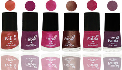 

FABIA 6pcs (6ml each) Glossy Shine Nail Polish Premium Collection for Wedding, Party, Collage Girls 208 Dark Peach-Shock Pink-Pink-Light Coffee-Magenta-Light Jam(Pack of 6)