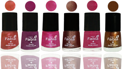 

FABIA 6pcs (6ml each) Glossy Shine Nail Polish Premium Collection for Wedding, Party, Collage Girls 245 Dark Peach-Shock Pink-Pink-Light Coffee-Magenta-Dark Golden(Pack of 6)