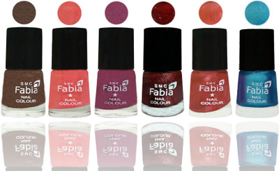 

FABIA 6pcs (6ml each) Glossy Shine Nail Polish Premium Collection for Wedding, Party, Collage Girls 11 Everglade-Light Peach-Dark Cherry Blossom-Brick Red-Dark Peach-Denim(Pack of 6)