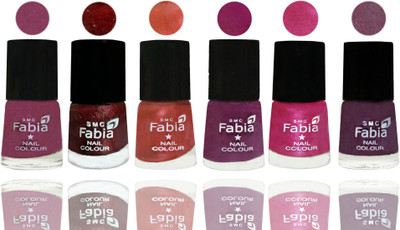 

FABIA 6pcs (6ml each) Glossy Shine Nail Polish Premium Collection for Wedding, Party, Collage Girls 111 Dark Cherry Blossom-Brick Red-Dark Peach-Shock Pink-Pink-Light Jam(Pack of 6)