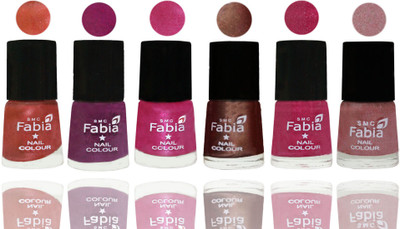 

FABIA 6pcs (6ml each) Glossy Shine Nail Polish Premium Collection for Wedding, Party, Collage Girls 228 Dark Peach-Shock Pink-Pink-Light Coffee-Magenta-Light pink(Pack of 6)